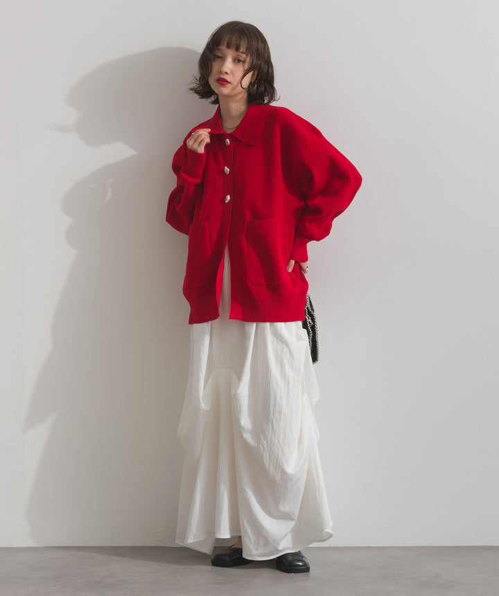 メタルボタン衿付きニットカーディガン