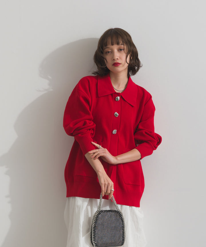 メタルボタン衿付きニットカーディガン