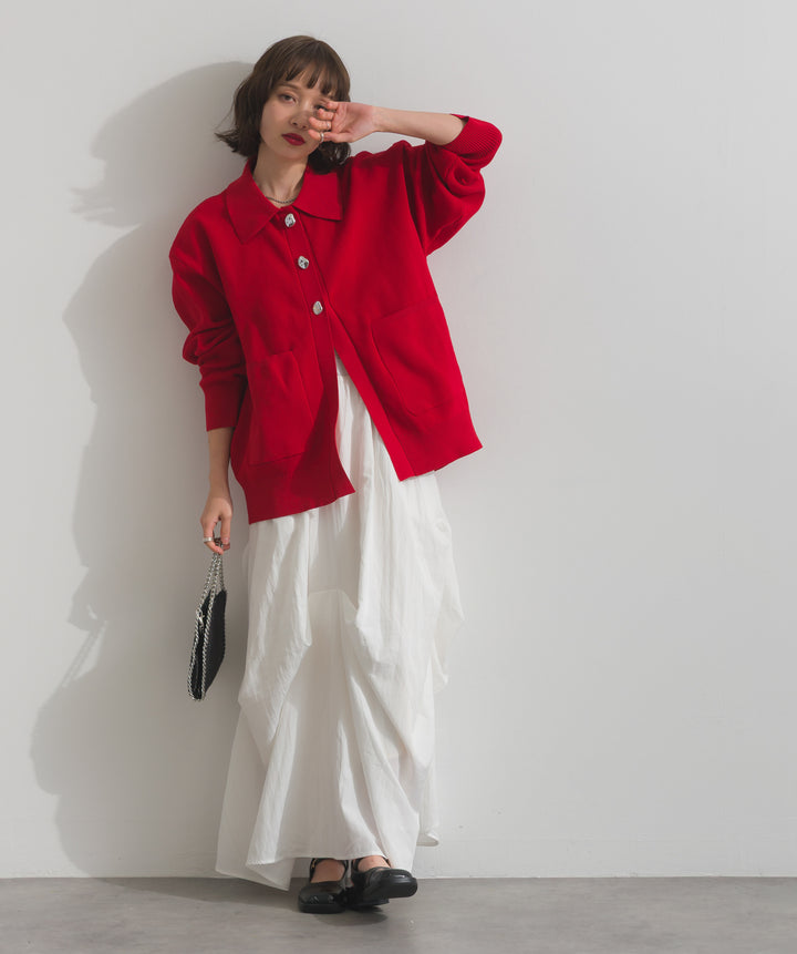 メタルボタン衿付きニットカーディガン