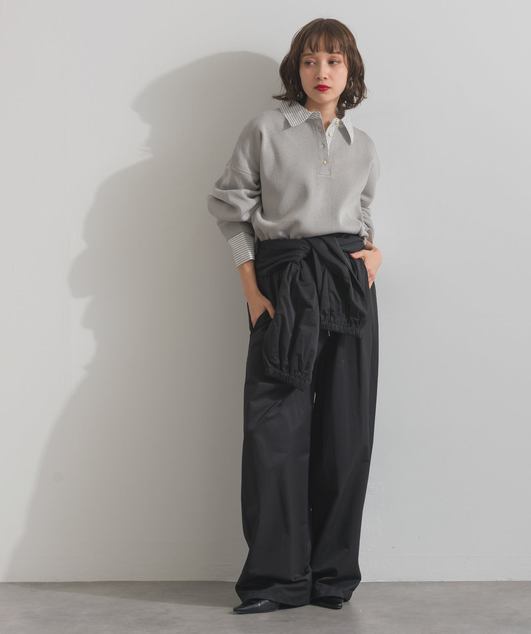 合繊ツイルスタンドウエスト巻きジョガーパンツ