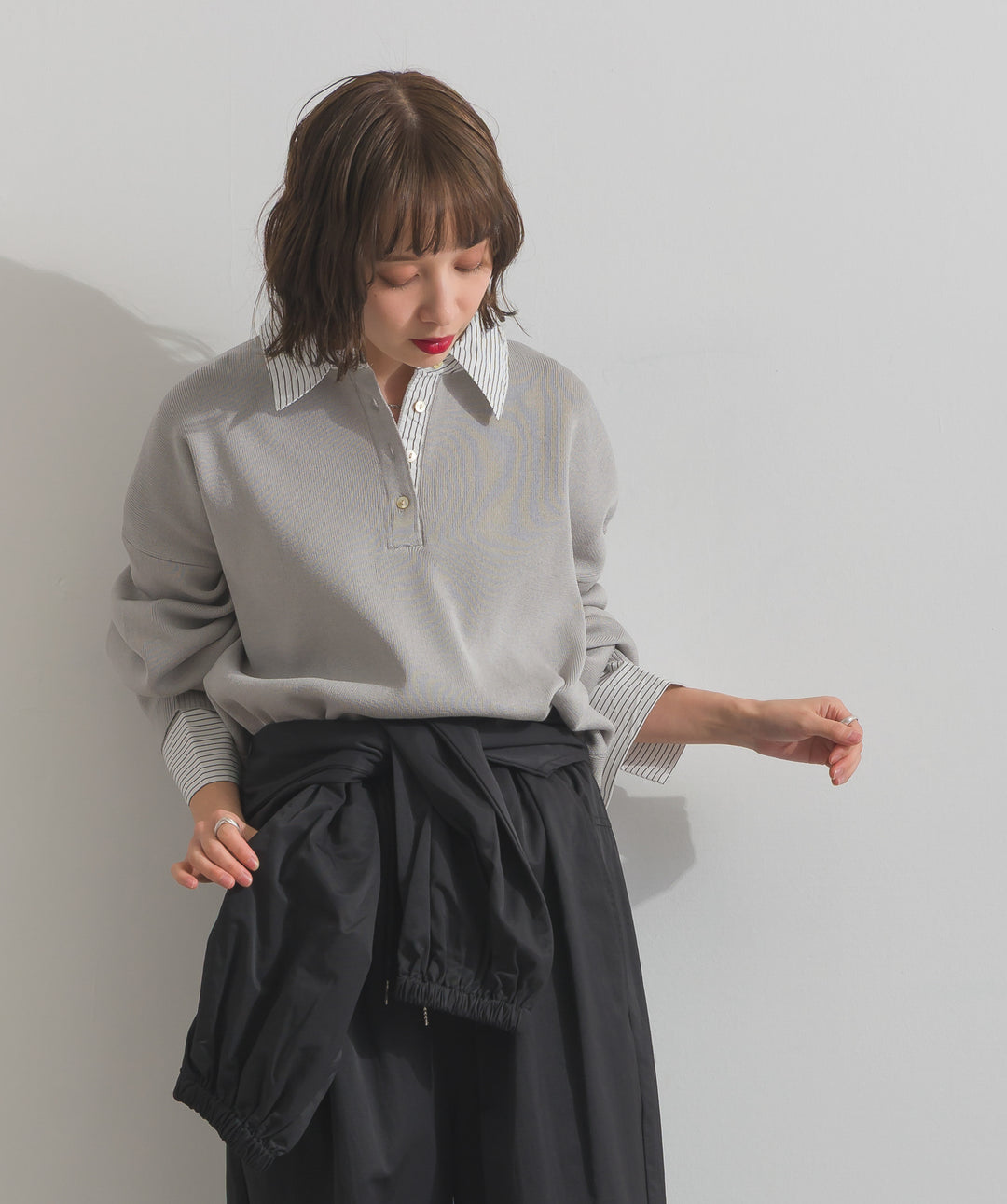 ストライプシャツドッキングポロ