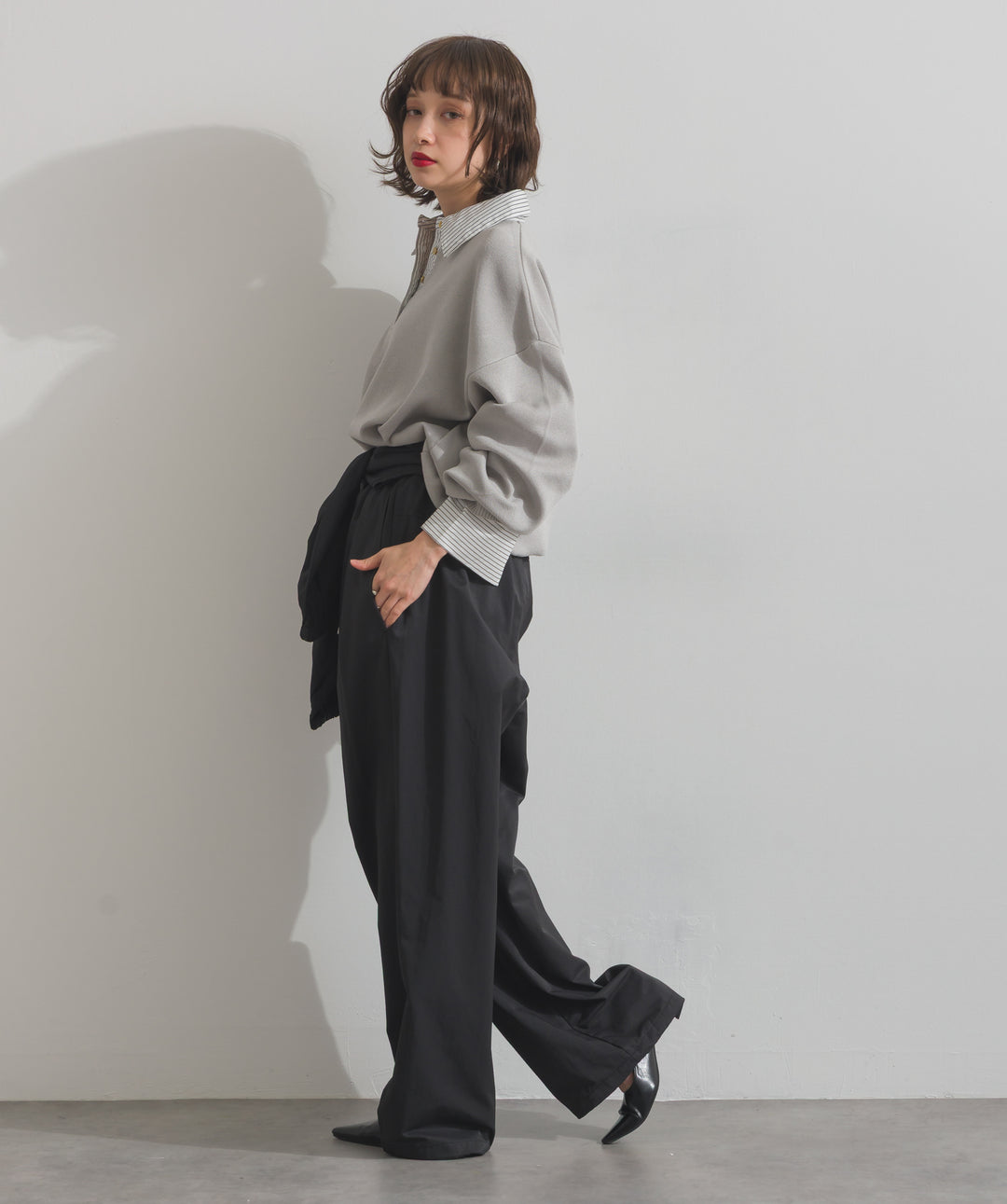 合繊ツイルスタンドウエスト巻きジョガーパンツ