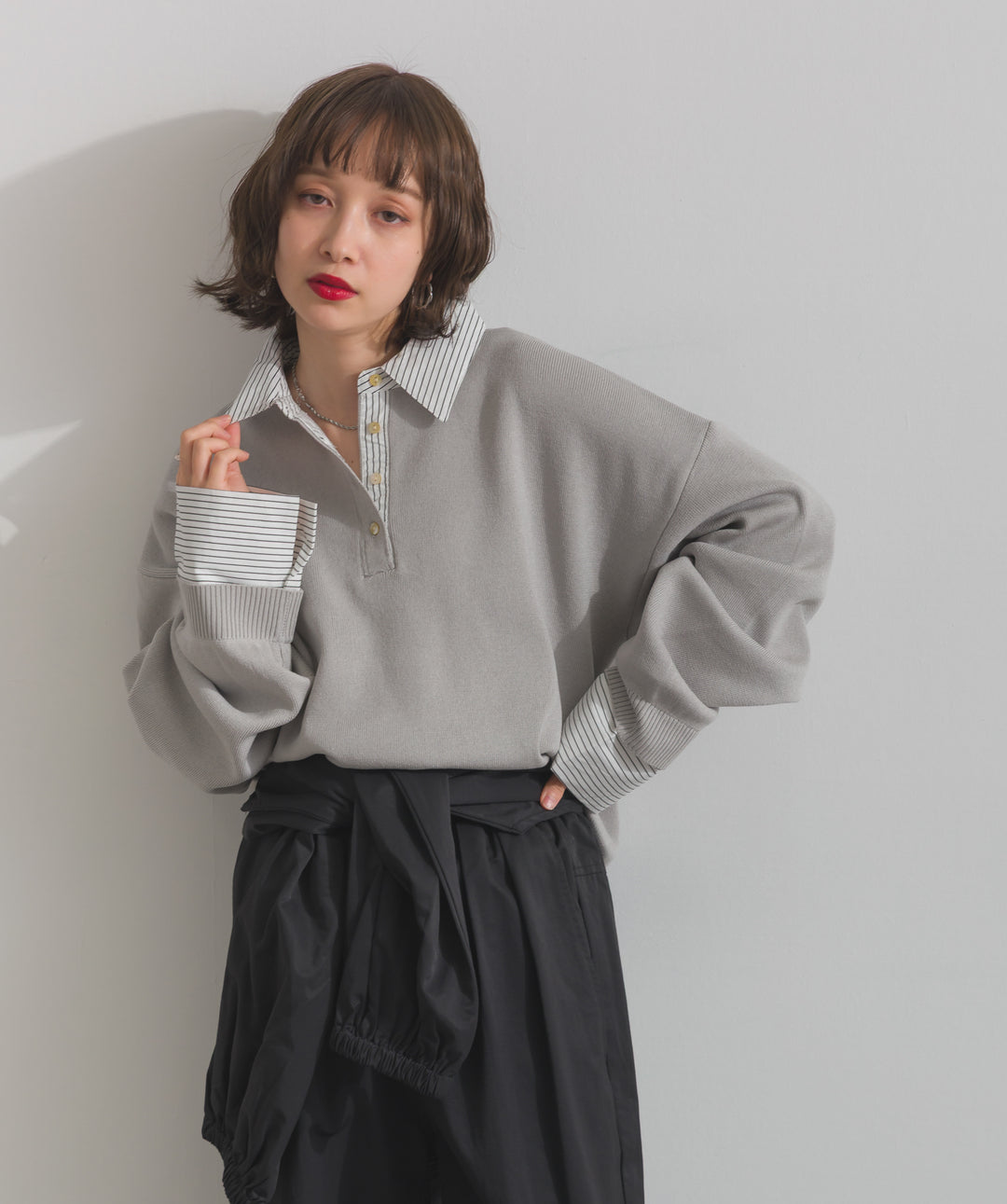 ストライプシャツドッキングポロ