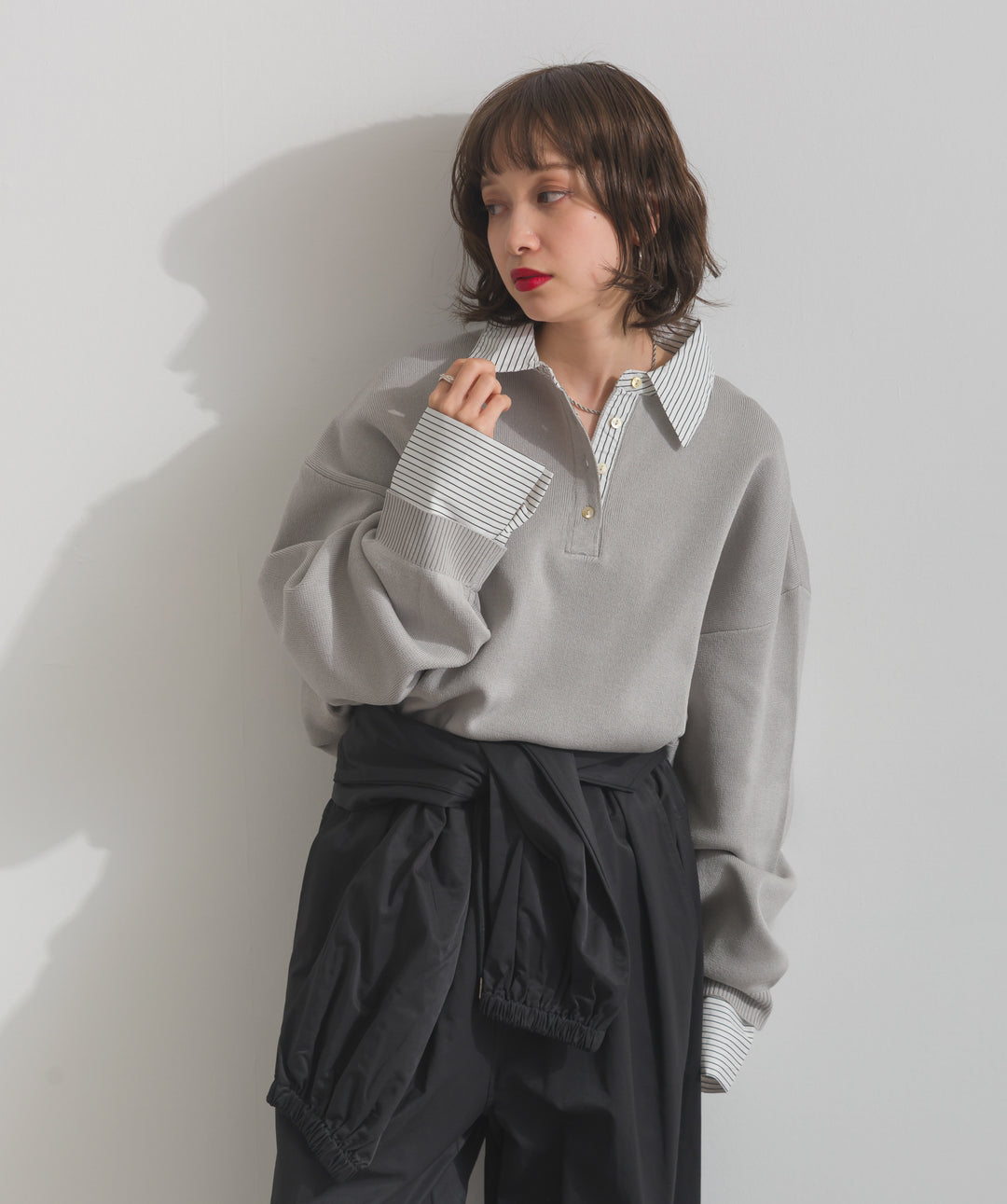 ストライプシャツドッキングポロ