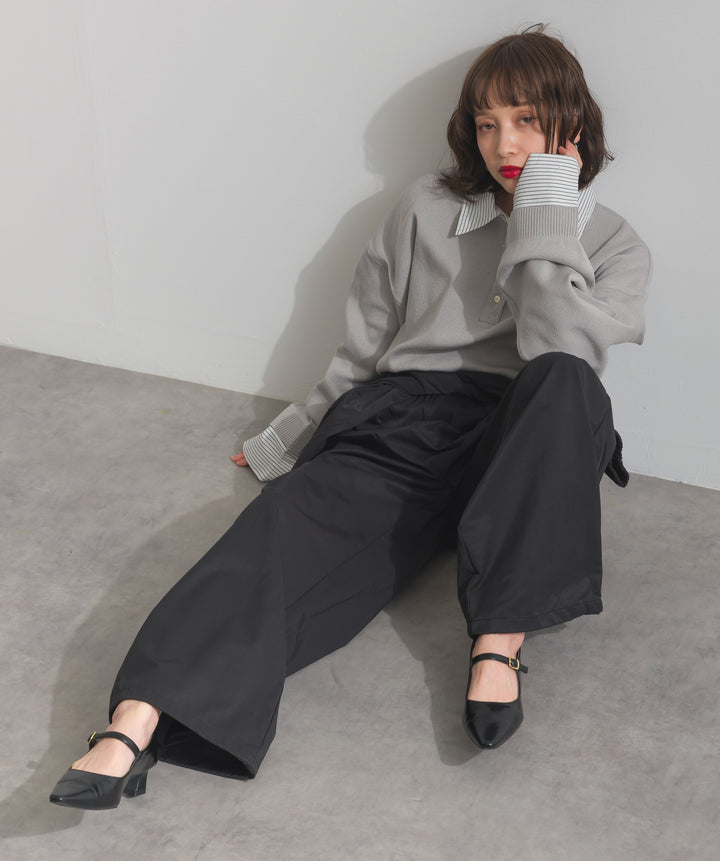 合繊ツイルスタンドウエスト巻きジョガーパンツ