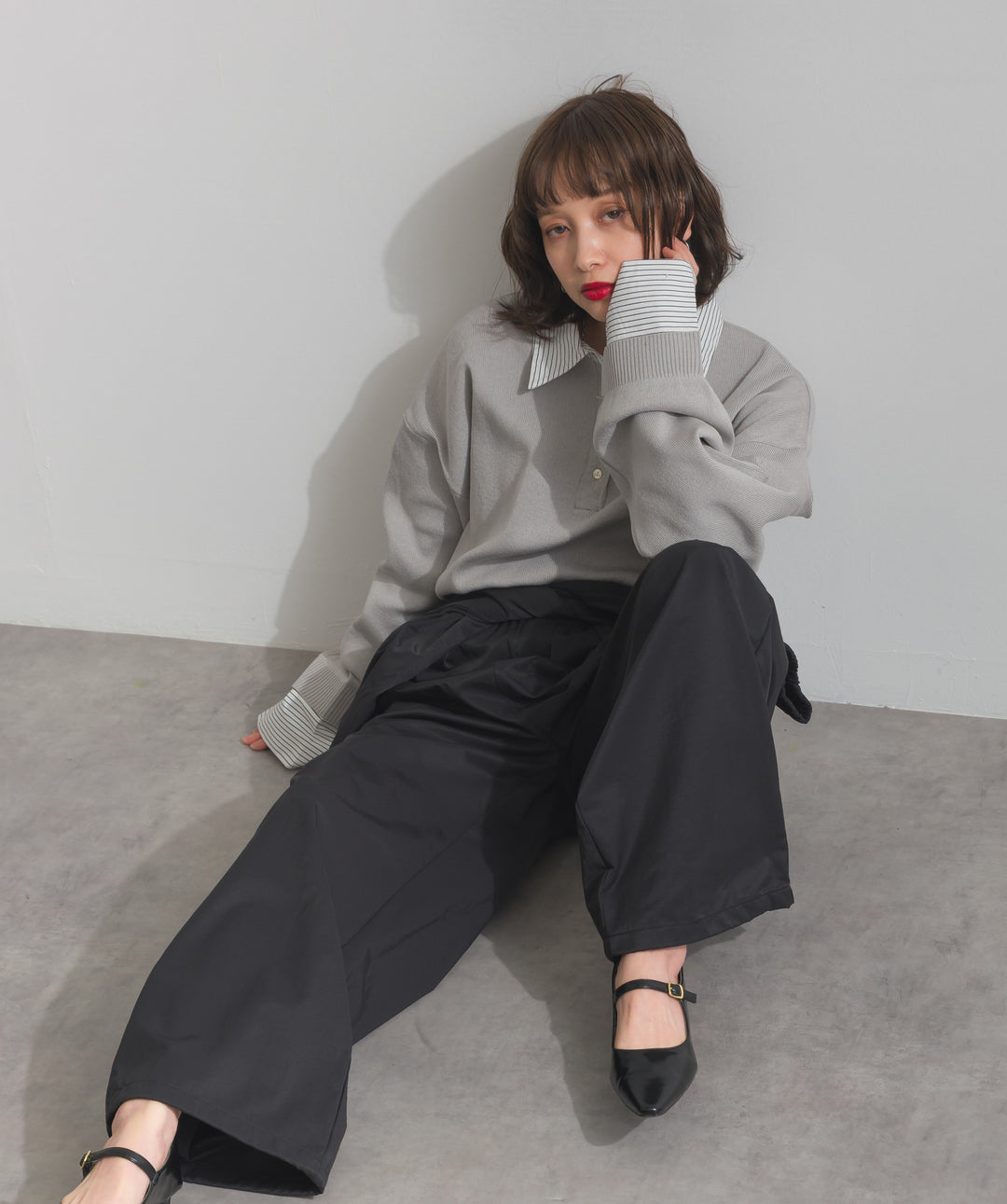 ストライプシャツドッキングポロ