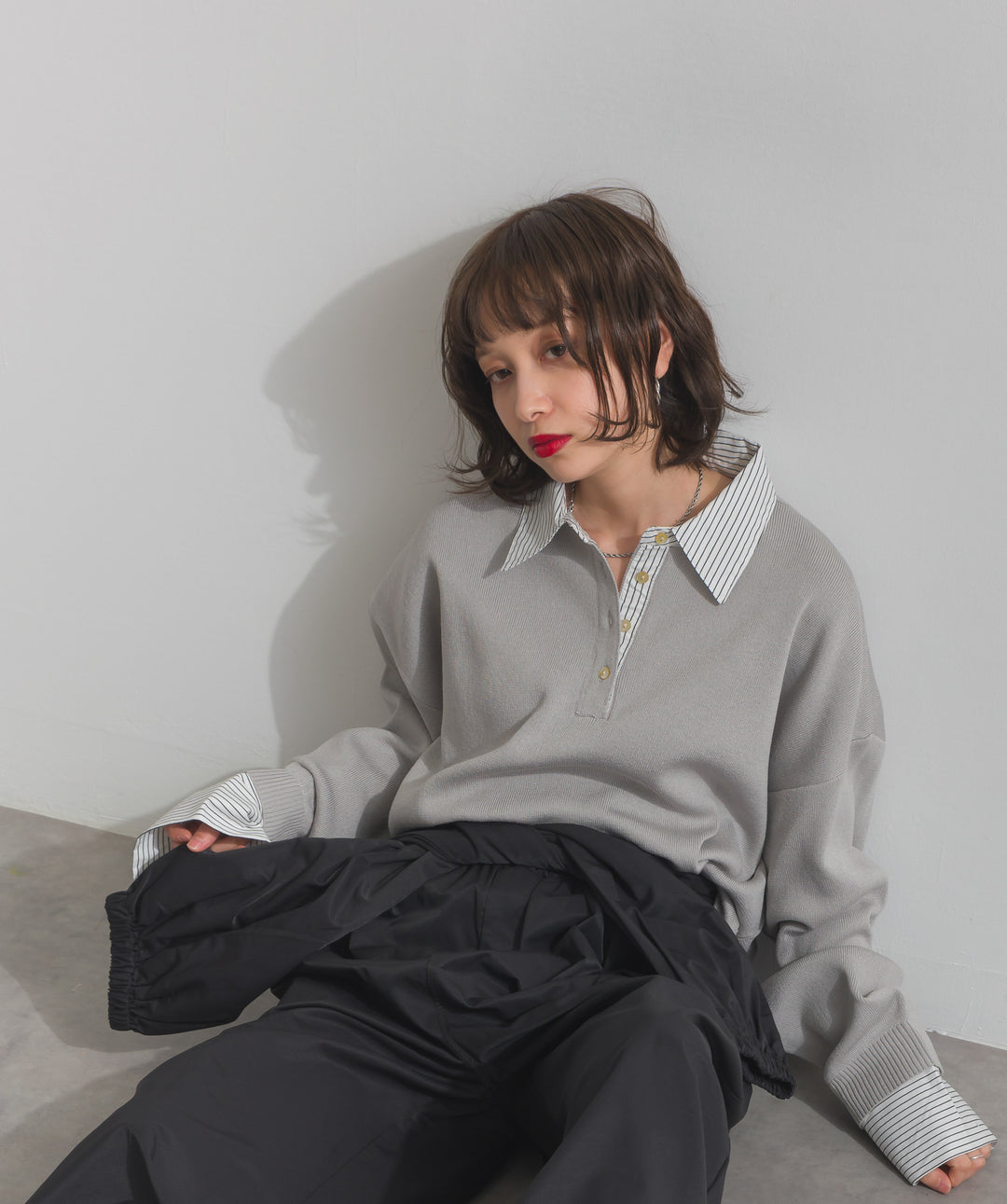 ストライプシャツドッキングポロ