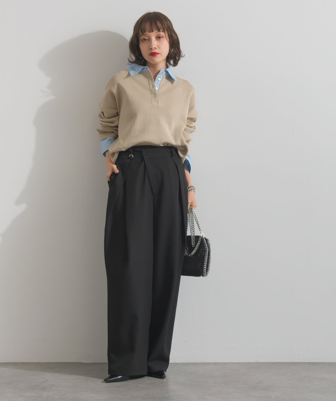 ストライプシャツドッキングポロ