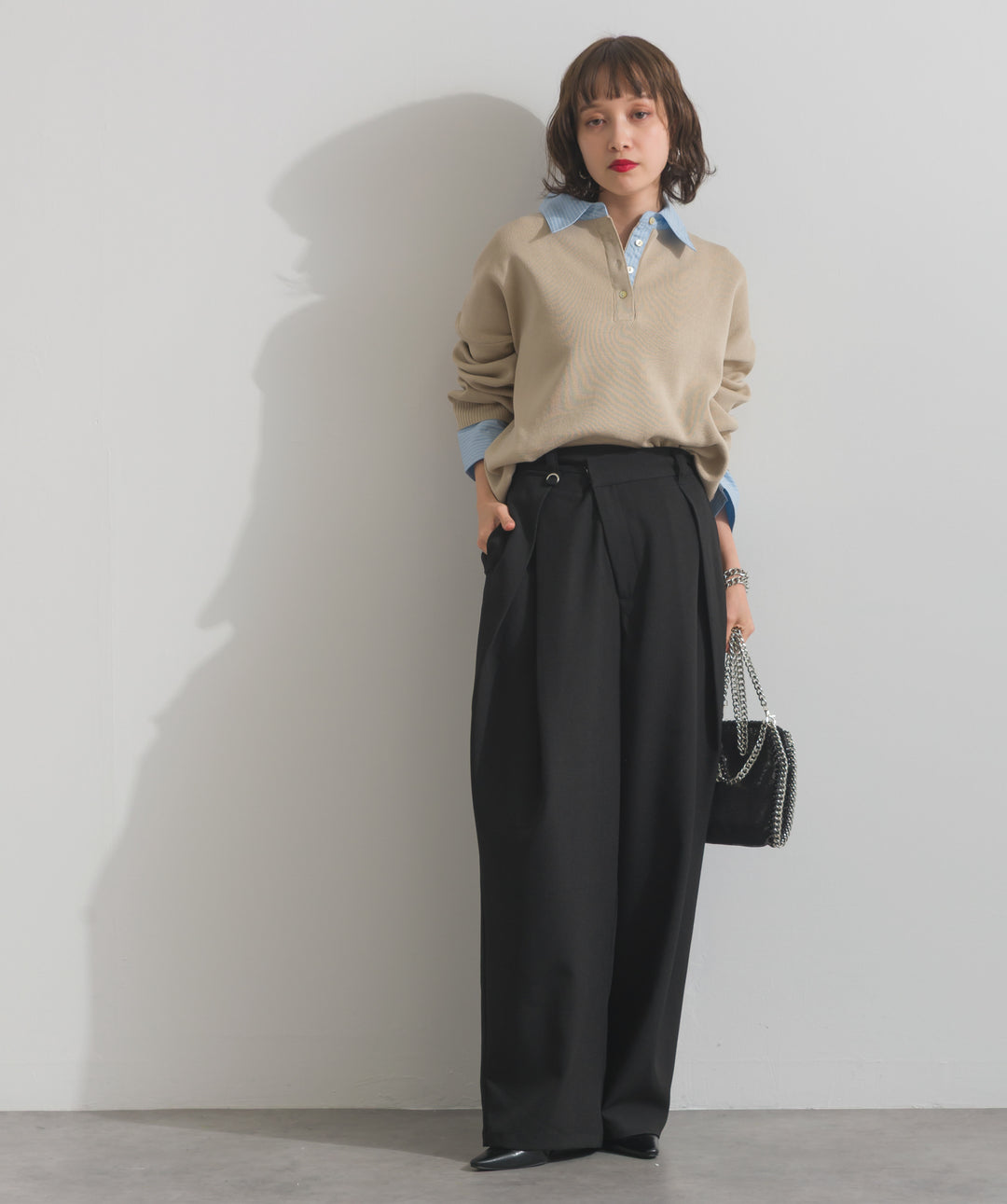 アシンメトリーウエストタックパンツ
