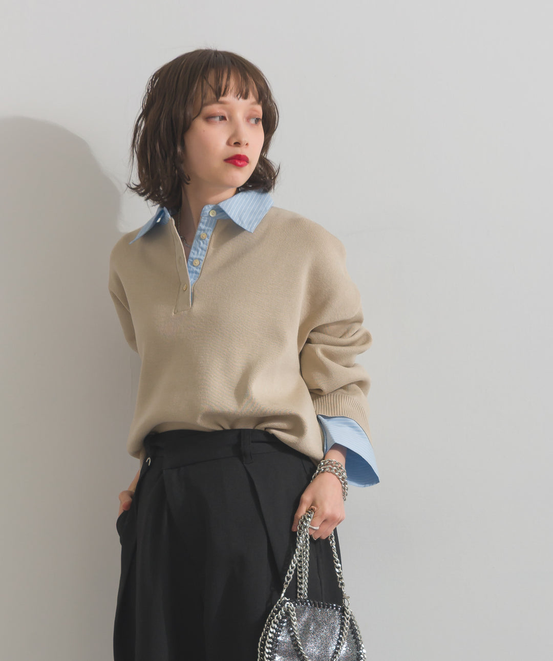 ストライプシャツドッキングポロ