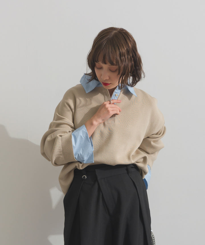 ストライプシャツドッキングポロ