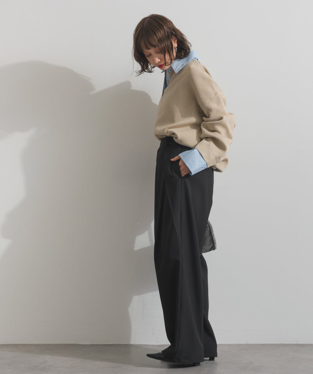 アシンメトリーウエストタックパンツ