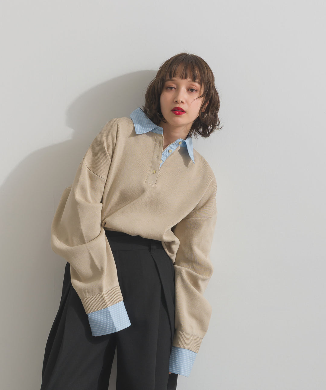 ストライプシャツドッキングポロ