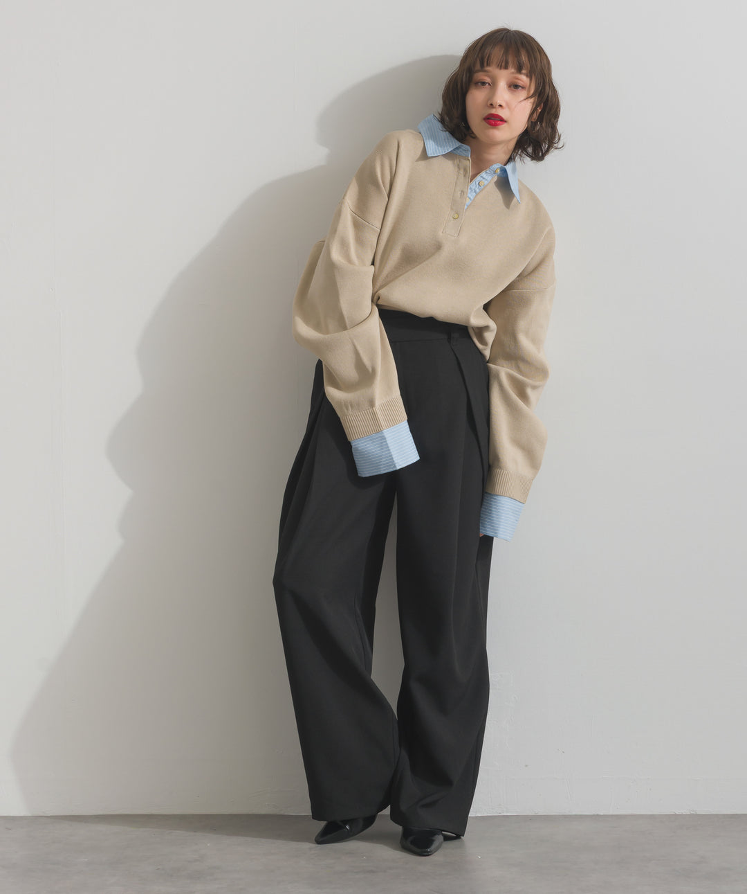 アシンメトリーウエストタックパンツ