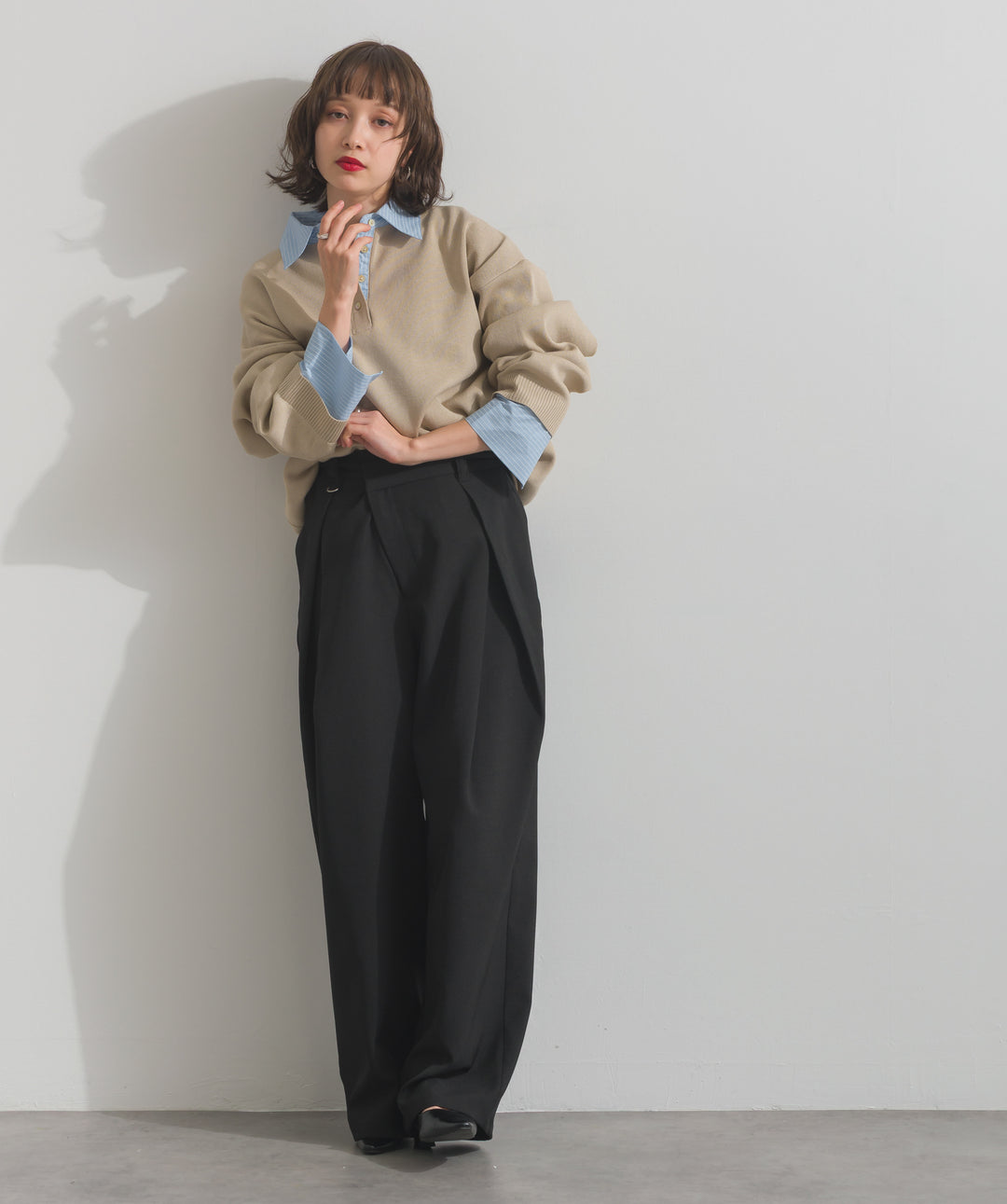 アシンメトリーウエストタックパンツ
