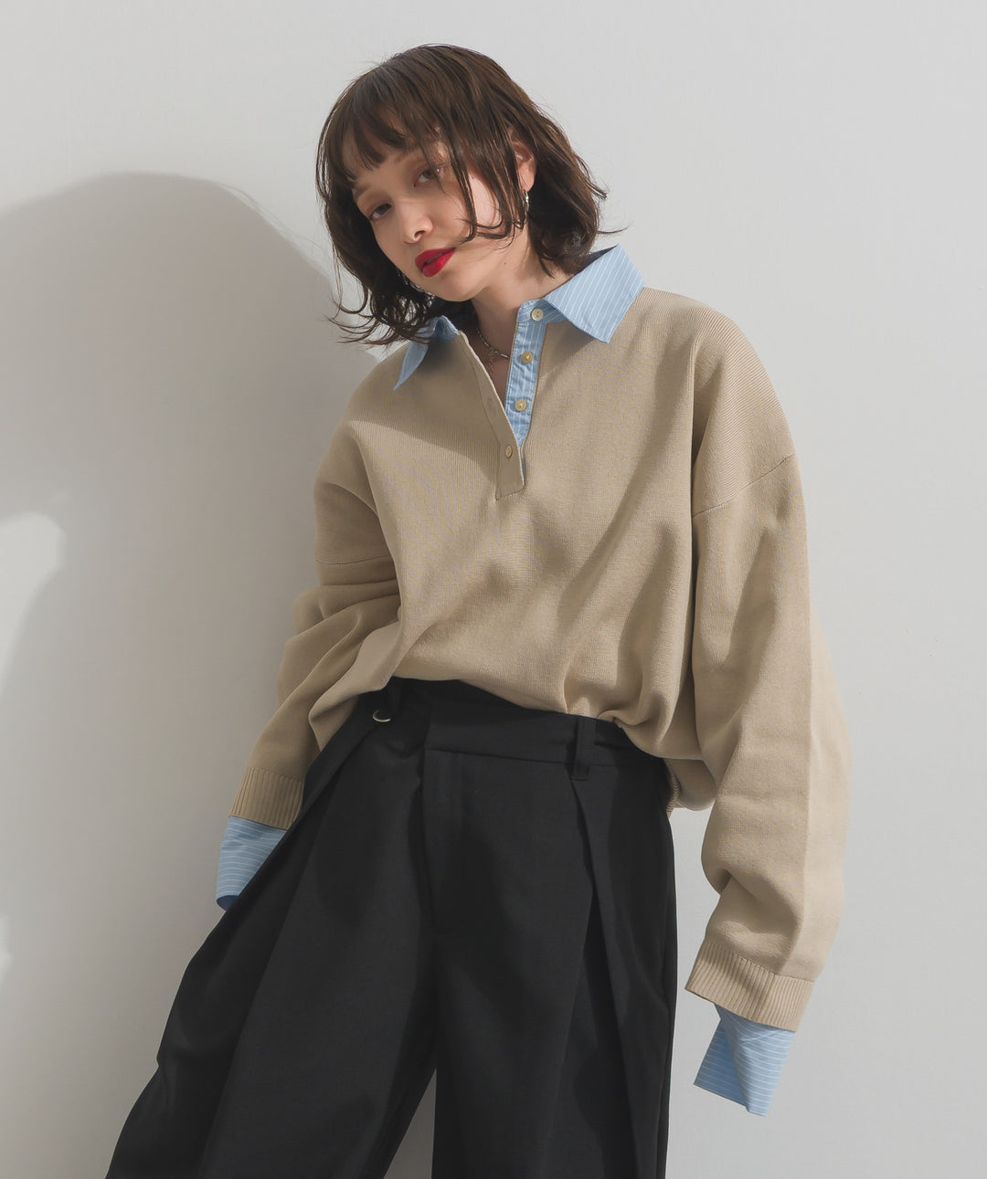 ストライプシャツドッキングポロ