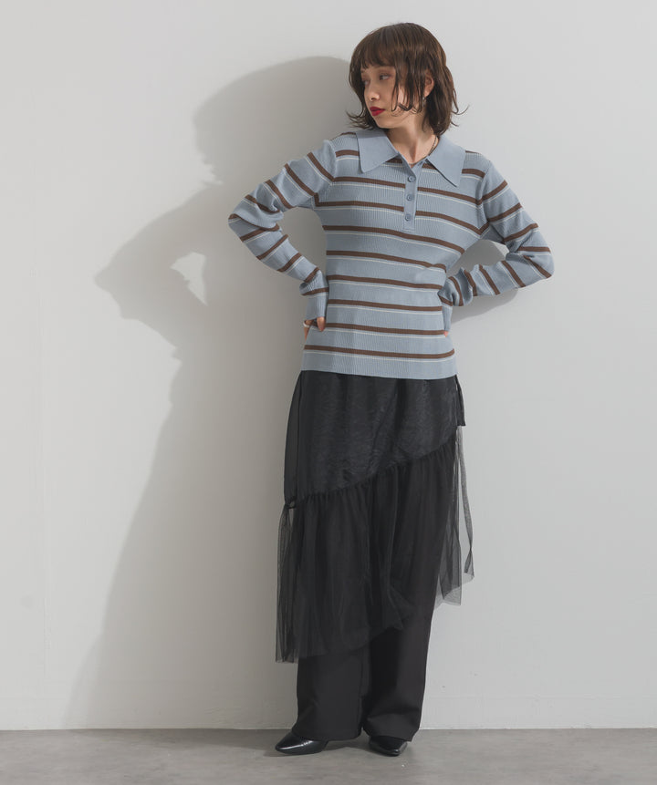 配色ボーダーポロニット