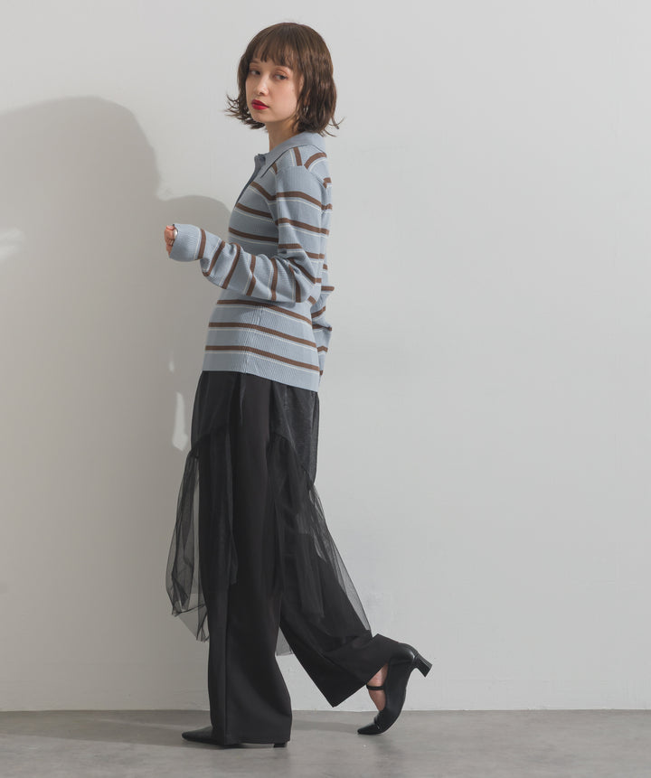 配色ボーダーポロニット