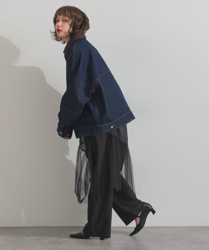 スウェード襟切替デニムブルゾン