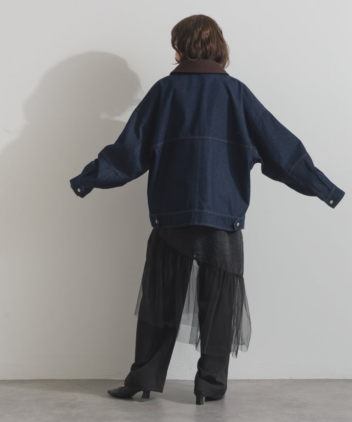 スウェード襟切替デニムブルゾン