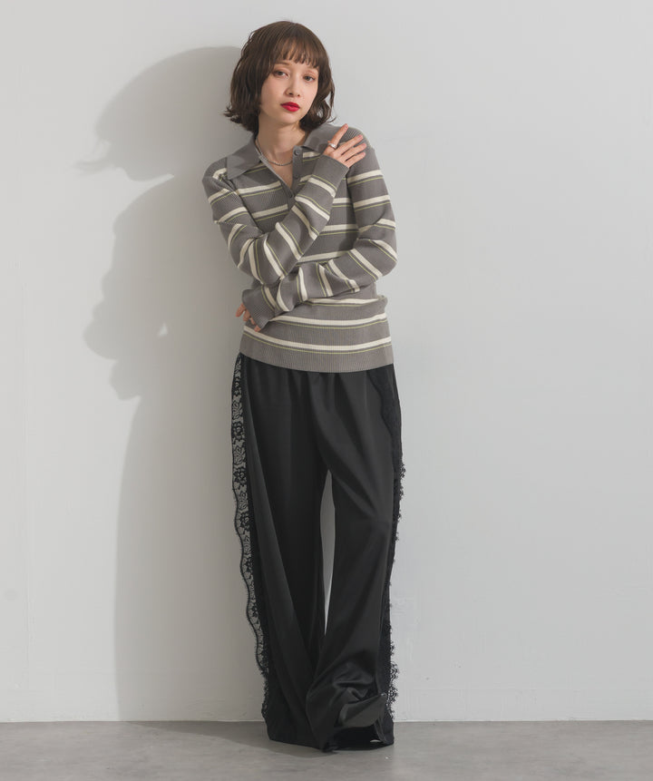 配色ボーダーポロニット