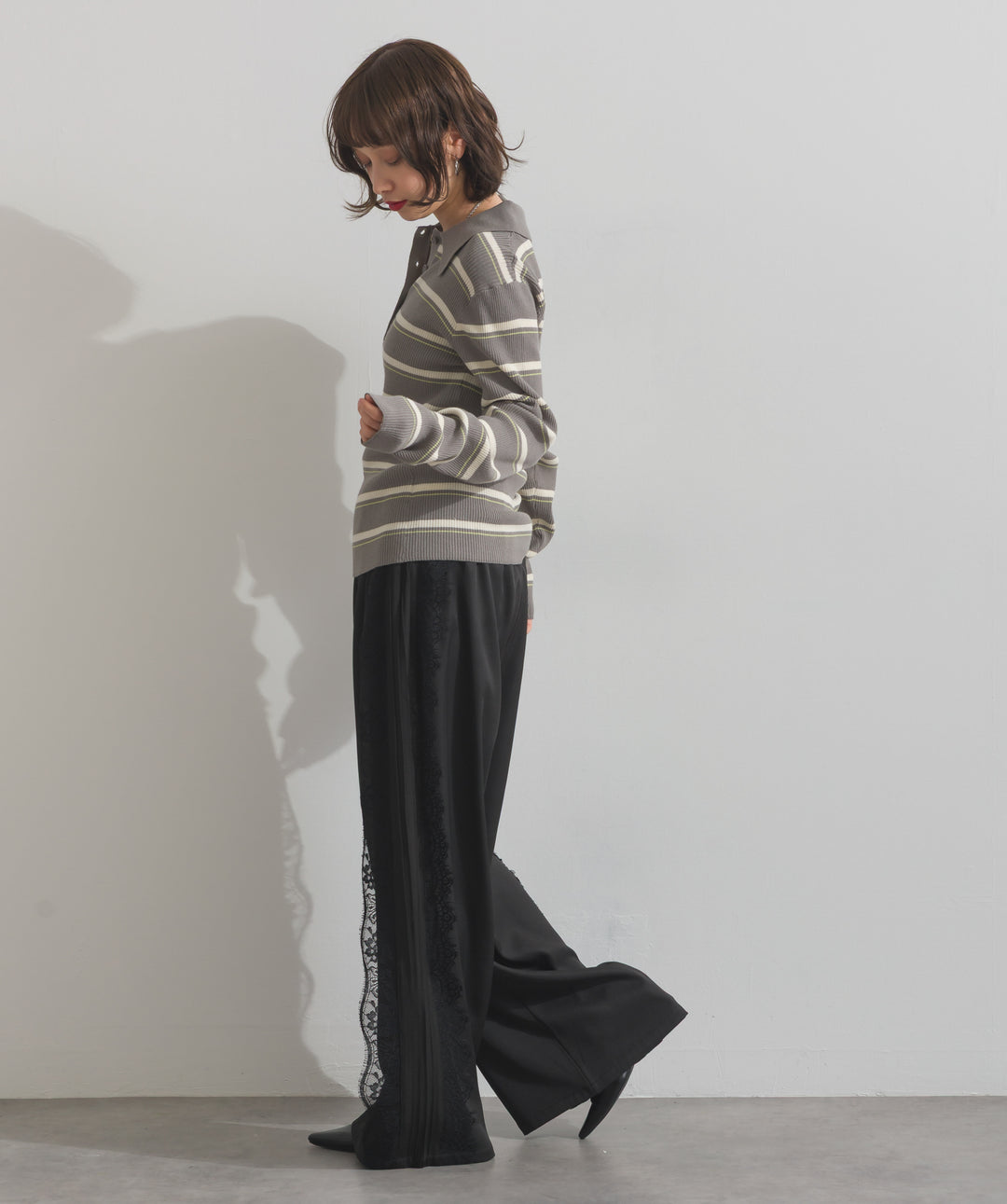 配色ボーダーポロニット