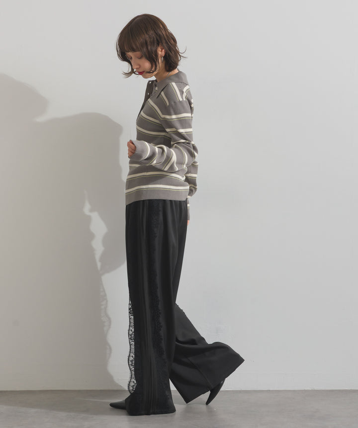 配色ボーダーポロニット