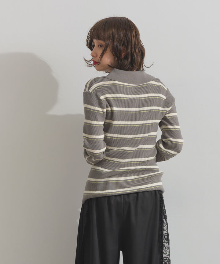 配色ボーダーポロニット