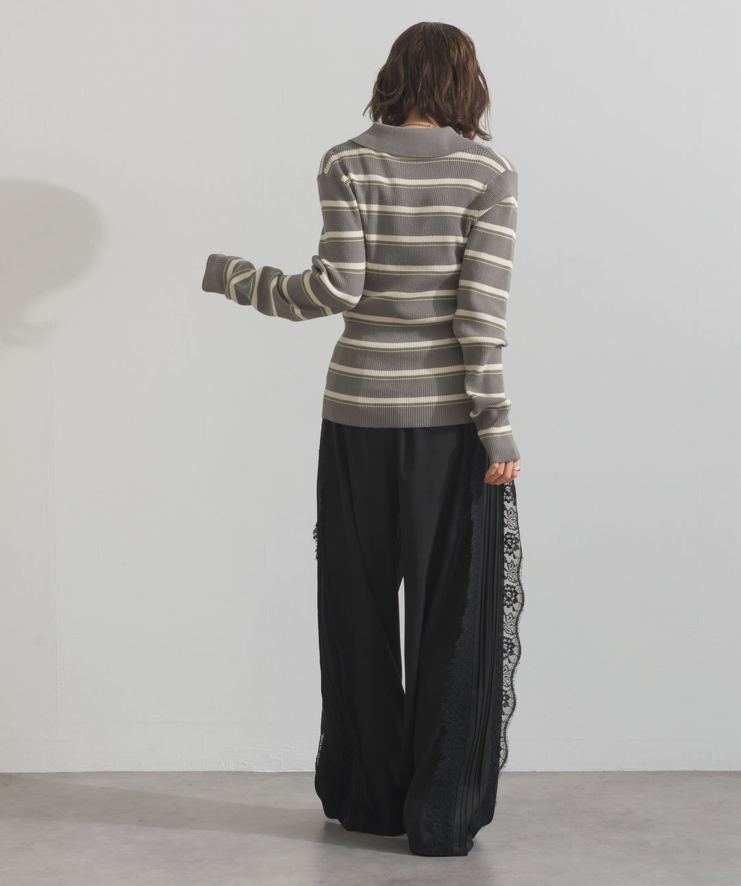 配色ボーダーポロニット