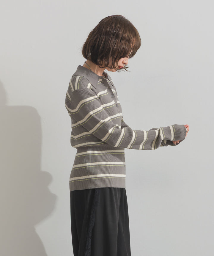 配色ボーダーポロニット