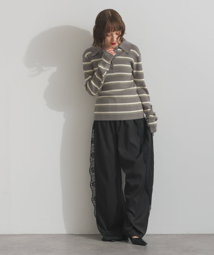 配色ボーダーポロニット