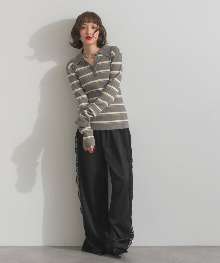 配色ボーダーポロニット