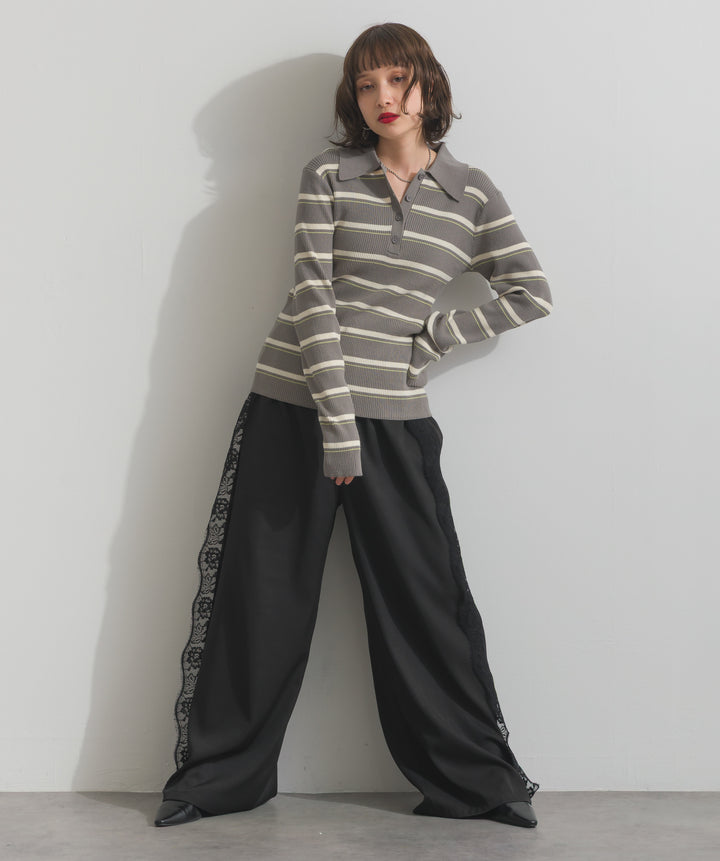 配色ボーダーポロニット