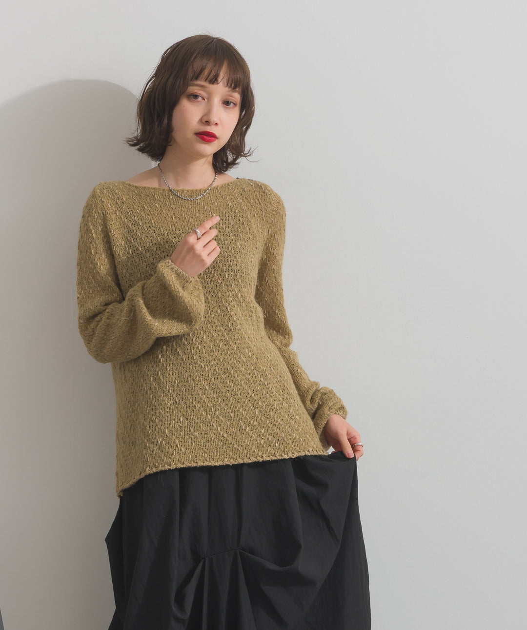 異素材ミックスヤーンニットプルオーバー