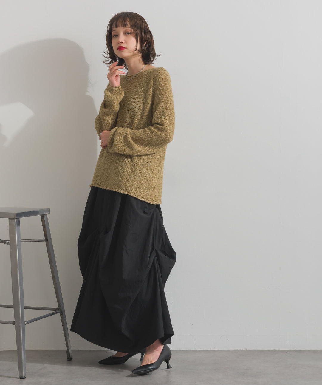 異素材ミックスヤーンニットプルオーバー
