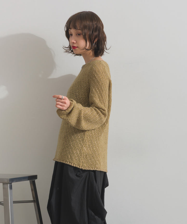 異素材ミックスヤーンニットプルオーバー