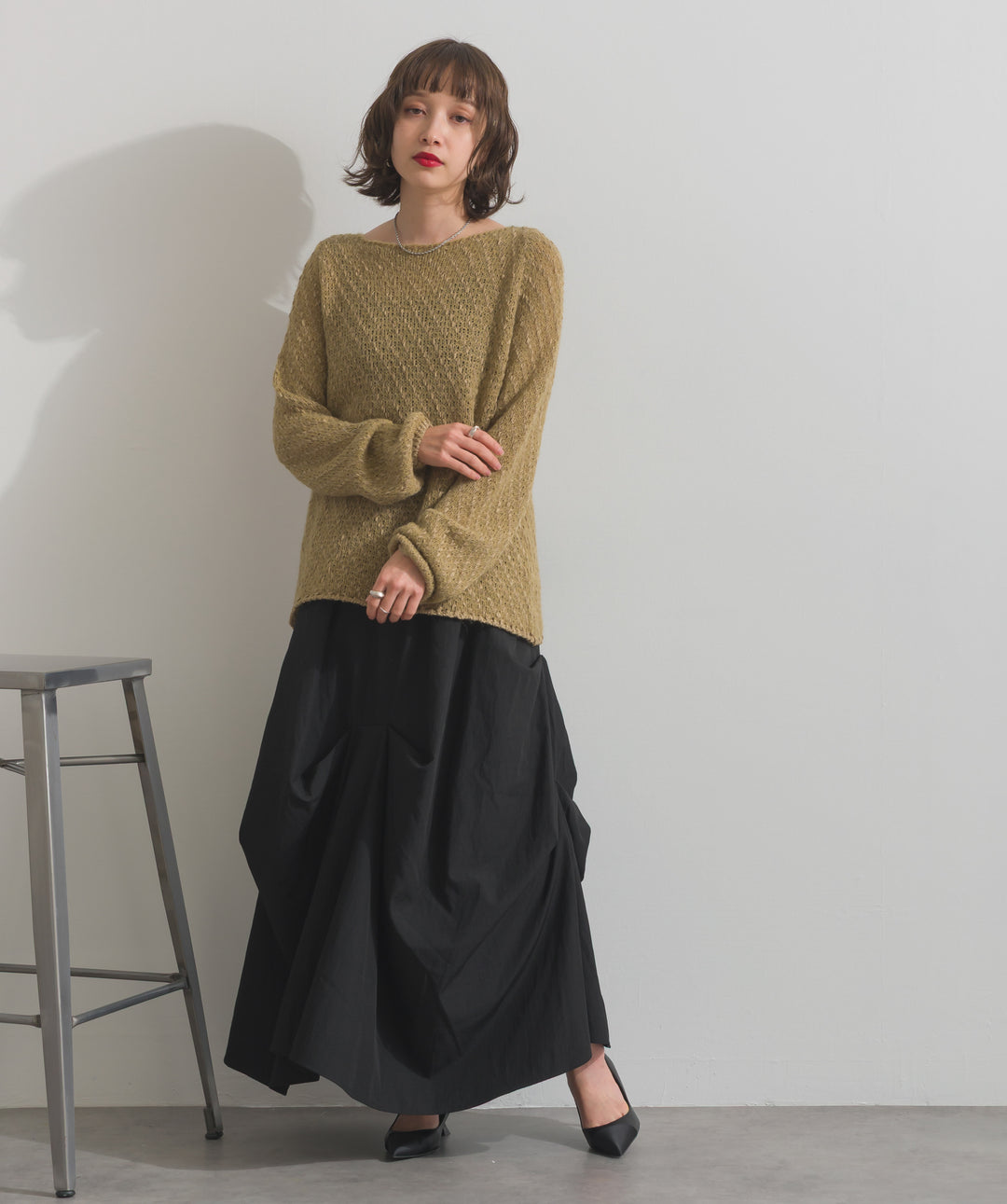 異素材ミックスヤーンニットプルオーバー