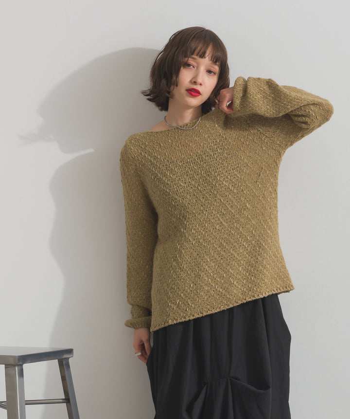 異素材ミックスヤーンニットプルオーバー