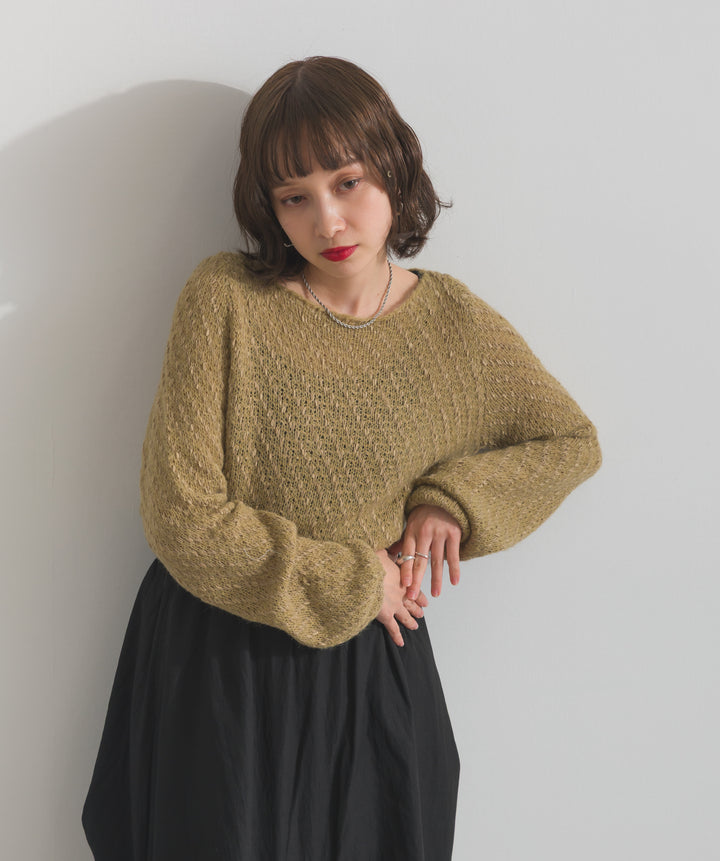 異素材ミックスヤーンニットプルオーバー