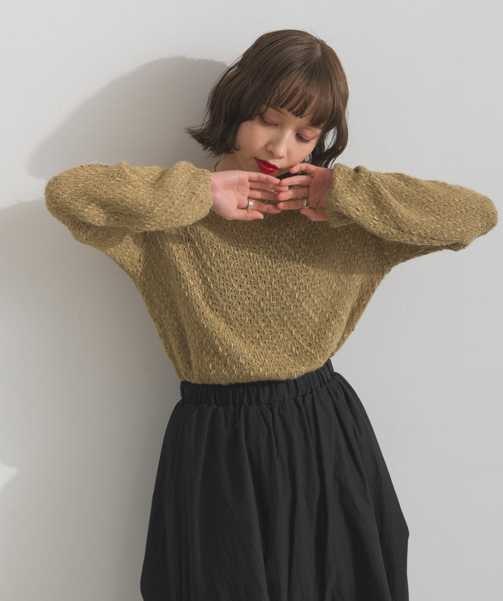 異素材ミックスヤーンニットプルオーバー