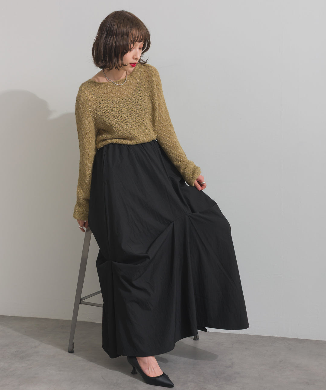 異素材ミックスヤーンニットプルオーバー