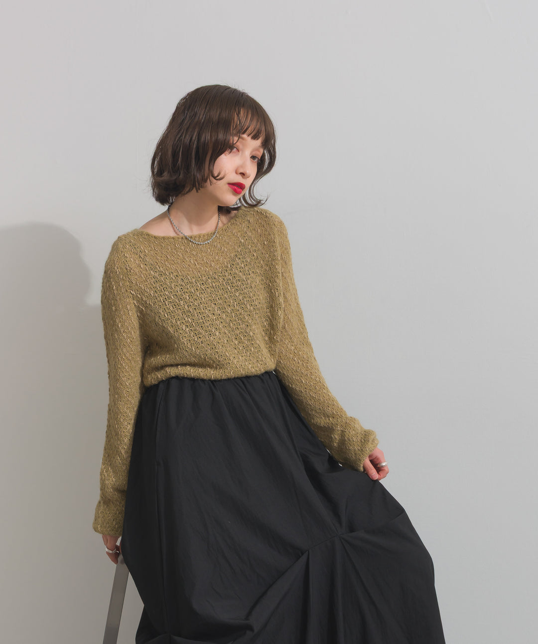 異素材ミックスヤーンニットプルオーバー