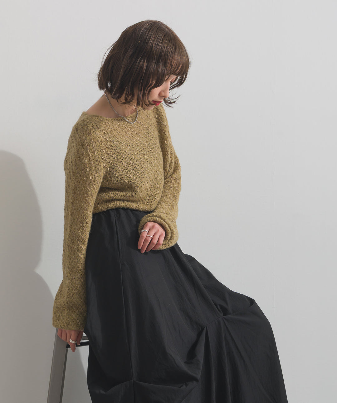 異素材ミックスヤーンニットプルオーバー