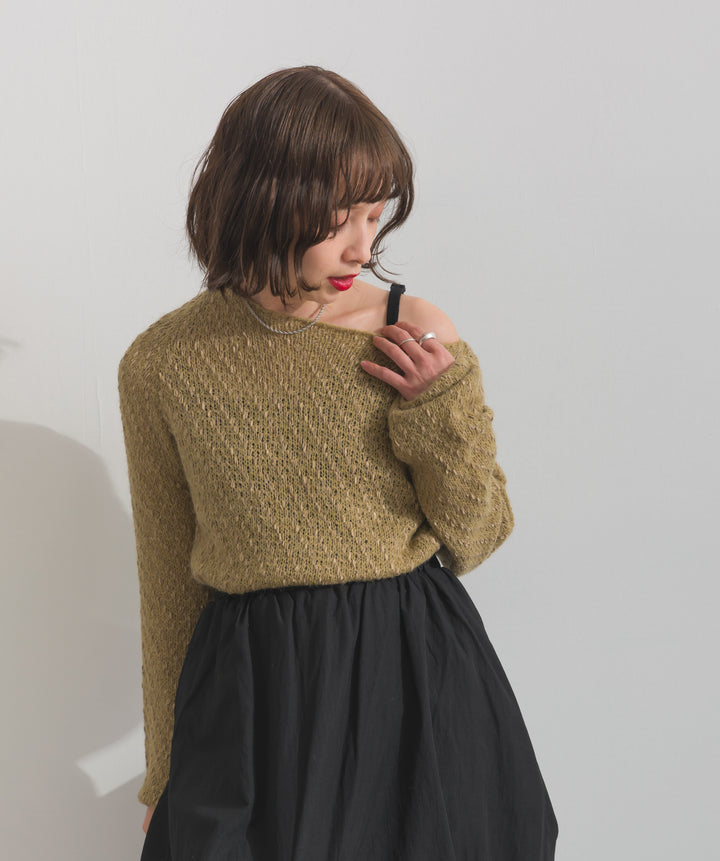 異素材ミックスヤーンニットプルオーバー