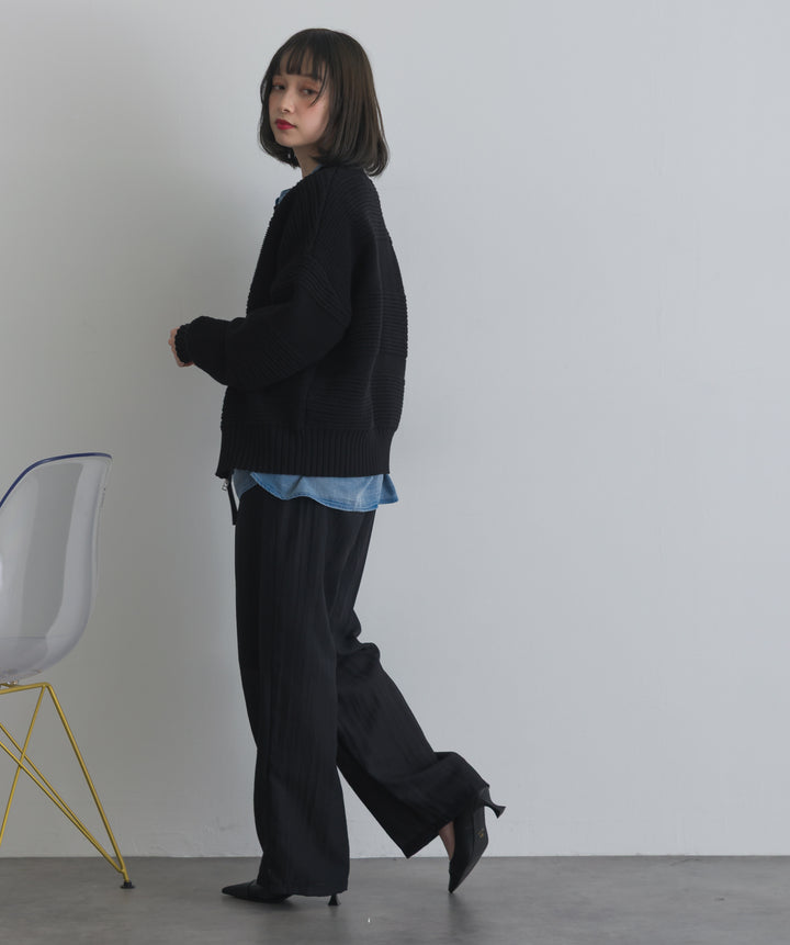 タック編みZIPアップニットカーディガン