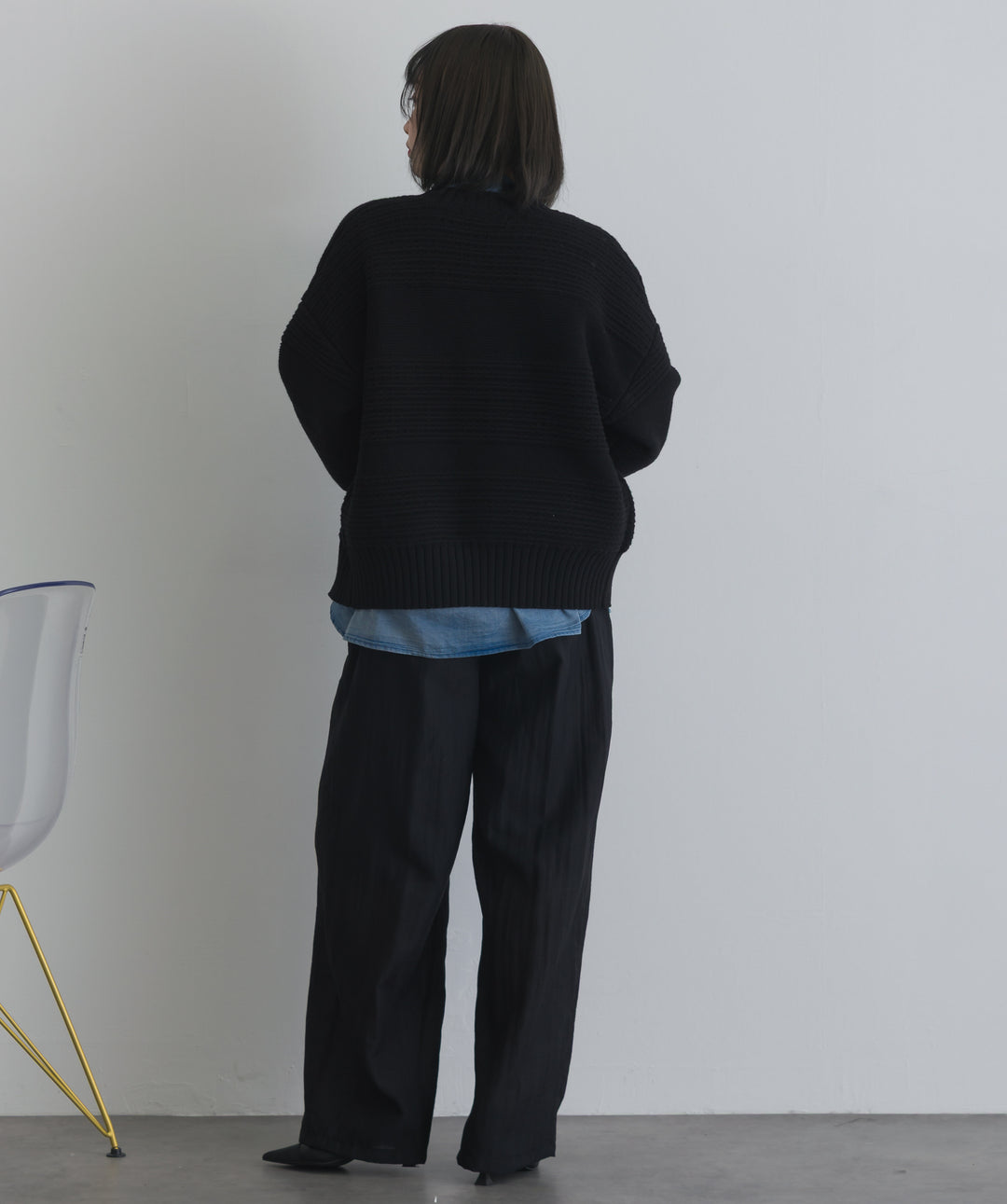 タック編みZIPアップニットカーディガン