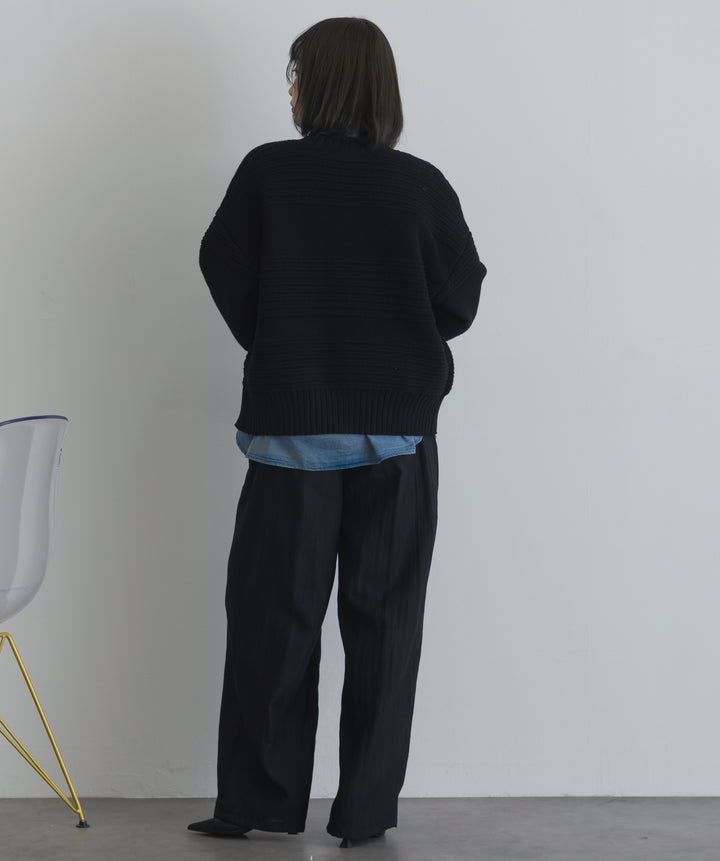 タック編みZIPアップニットカーディガン