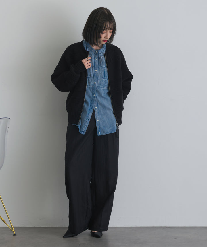 タック編みZIPアップニットカーディガン