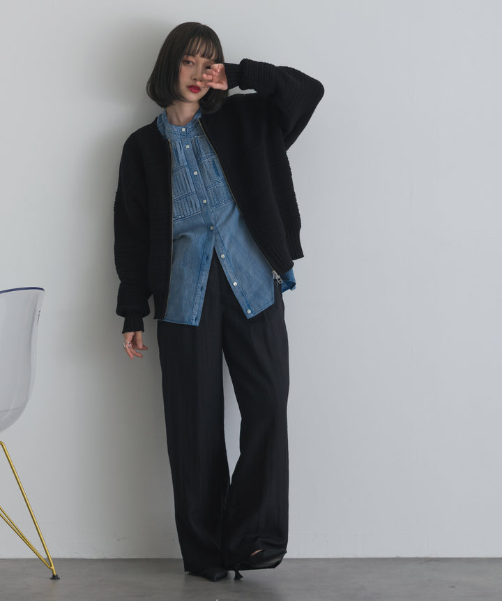 タック編みZIPアップニットカーディガン