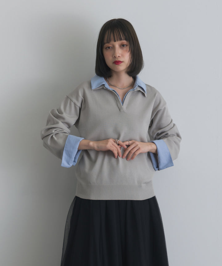 シャツ切替レイヤードプルオーバー